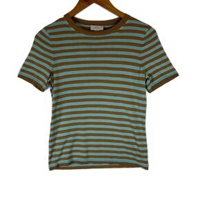 Carlisle New York Womens Silk Knit Striped Short Sleeve Shirt Small Preppy